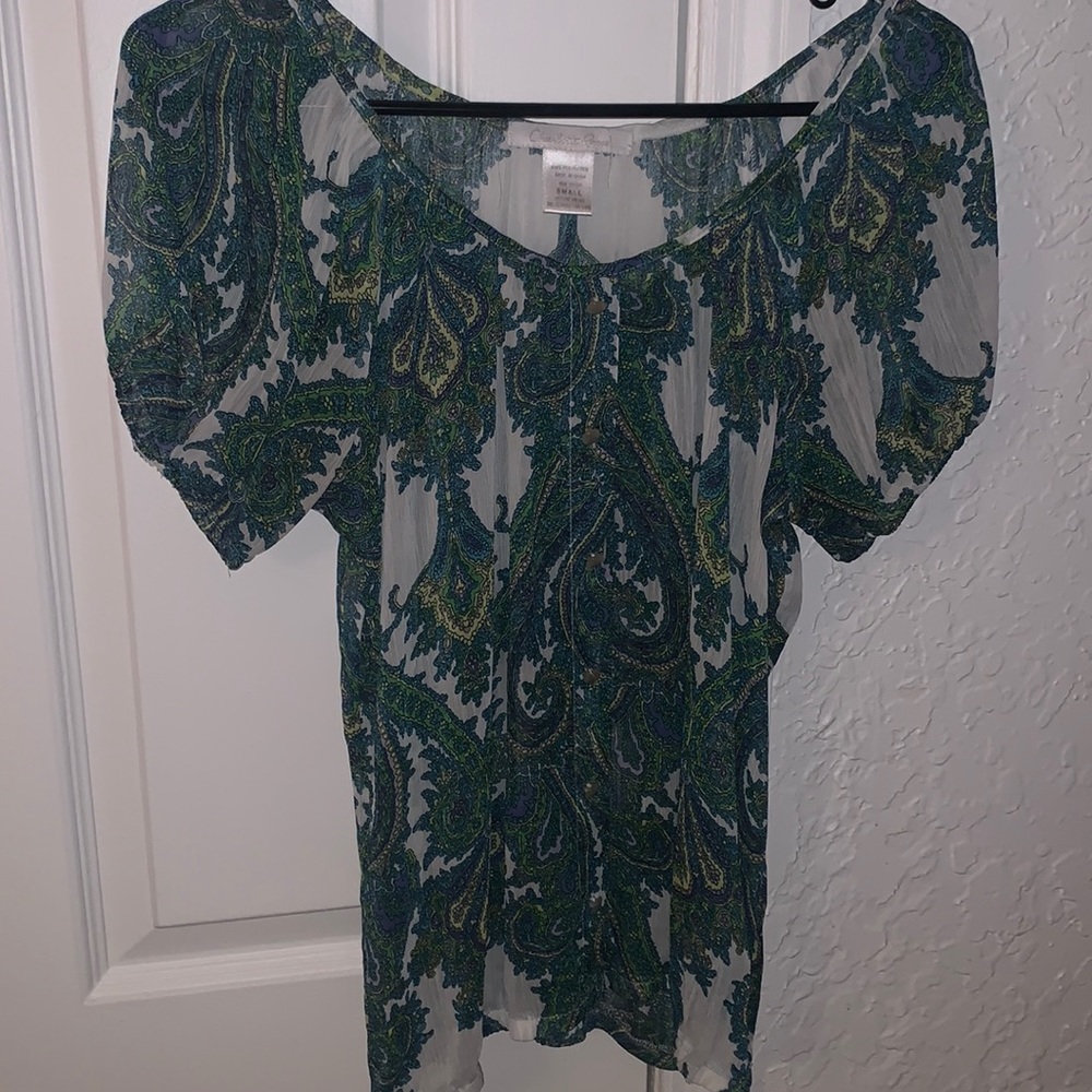 White/Blue/green tunic blouse